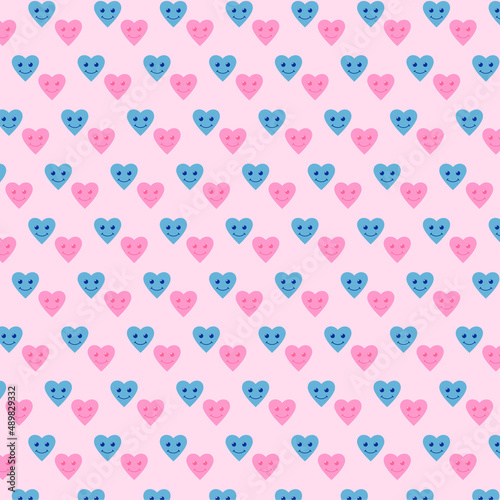Happy Heart Mascot, Cartoon love. Cute loves cartoon with smiley face. Illustration of patterns isolated on colored background.