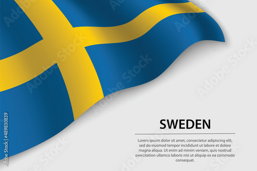 Wave flag of Sweden on white background. Banner or ribbon vector template