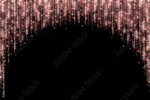 Rose gold holiday decoration round arch glitter garland on black background. Vector