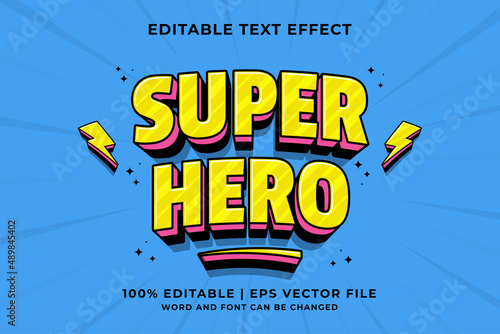 Editable text effect Super Hero 3d Traditional Cartoon template style premium vector