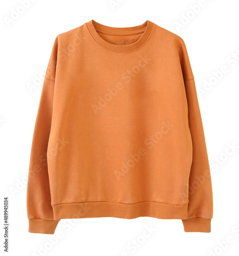 Orange brown sweatshirt isolated on white.