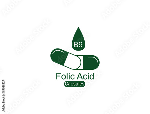 vitamin b9 folic acid capsules icon vector illustration 