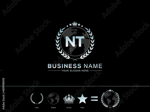 New NT letter Logo, Creative Nt tn logo design Modern circle Leaf Globe Royal Crown and Star Design for company