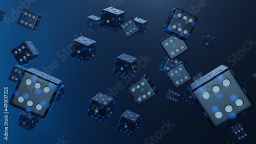 Casino background. Many dice. Gambling concept. 3d render.