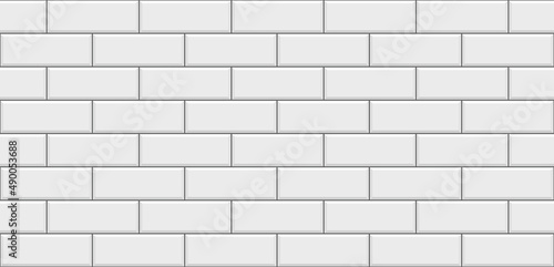 Tile subway. Brick wall. Seamless metro background. White kitchen backsplash. Ceramic pattern. Apron faience print. Cement texture. Old rectangle brickwall. Vintage stone surface. Vector illustration