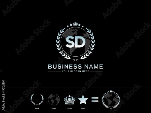 Creative SD s d Vector Icon Letter Logo, sd Letter with circle Leaf Globe Royal Crown and Star Logo Image For all kind of use