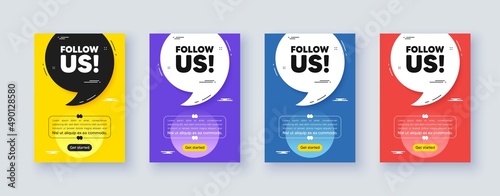 Poster frame with quote, comma. Follow us tag. Special offer sign. Super offer symbol. Quotation offer bubble. Follow us message. Vector