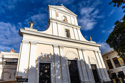 Low angle view of the Catedral Metropolitana Basiliica de San Juan BautistaSan Juan, Puerto Rico)