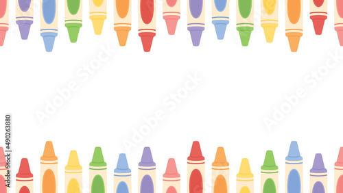 Cute pastel colored crayons seamless border background. Flat vector illustration. Back to school concept.