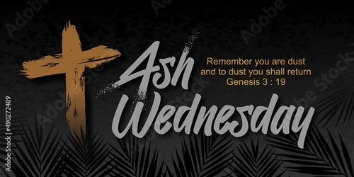 Ash Wednesday poster vector illustration in black and gray background