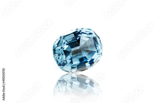 macro stone mineral faceted aquamarine on a white background