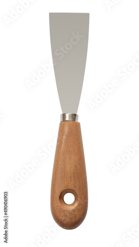 Putty Knife With Wooden Handle Isolated Plastering Tool