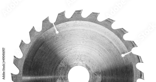 Woodworking Tools Part Of Circular Saw Blade Very Close UP Isolated On White