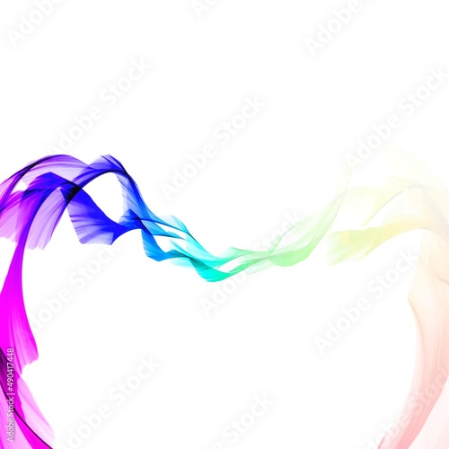 白背景に渦巻く虹色の光の波のイラスト