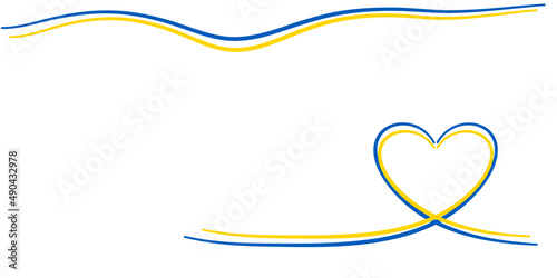 Niebieskie i żółte serce - kolory flagi Ukrainy. Wsparcie dla Ukrainy. "Nie" dla wojny. Białe tło z ilustracją wektorową z miejscem na tekst.