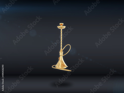 Golden hookah isolated on a dark background. 3d render