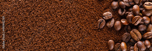 Coffee grind texture background , banner. coffee powder abstract background