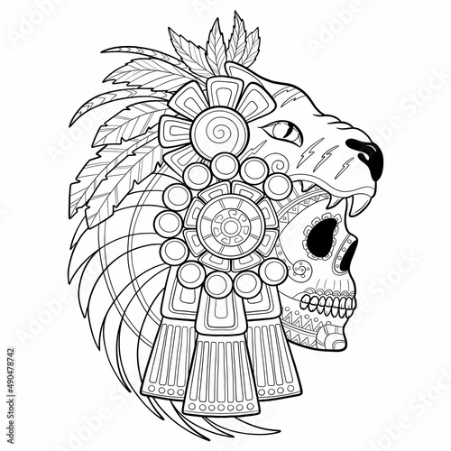 Aztec Indian Death Skull Tattoo Vector illustration