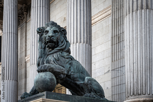 Metal sculpture of a lion in the Congress of Deputies in Madrid