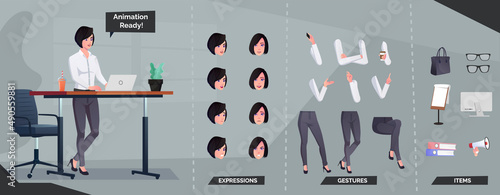 Business Character Set For animation Woman Working on Laptop Illustration