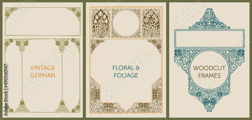 Vintage woodcut Floral design elements for books, invitations, labels, menu design and packaging. Flowers, foliage, leaves and ornaments. From German type foundry Genzsch and Heyse founded in 1833.