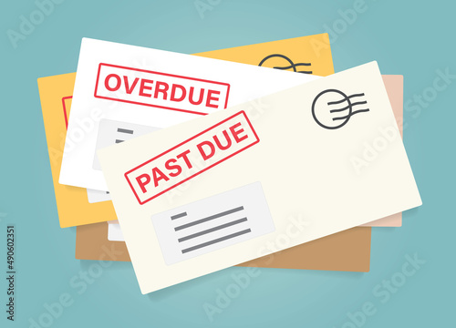 pile of envelopes with overdue bills- vector illustration
