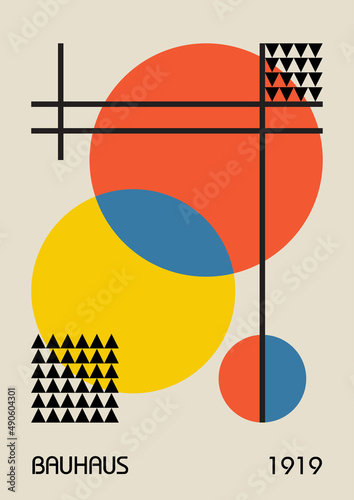 Minimal vintage 20s geometric design posters, wall art, template, layout with primitive shapes elements. Bauhaus retro pattern background, vector abstract circle, triangle and square line art.