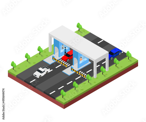 Isometric style illustration of point where to pay the toll