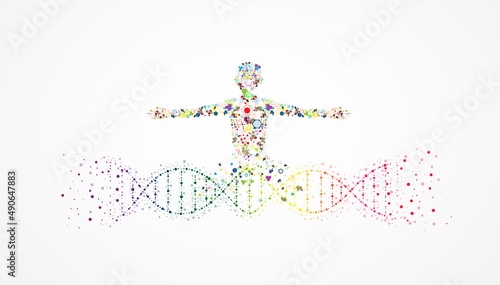 Human body molecular dna recombination concept, atomic isolation neuron network, used as a medical business illustration.