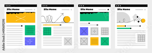 Set of four website mockup wireframe ui templates for sitemap 