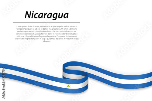 Waving ribbon or banner with flag of Nicaragua