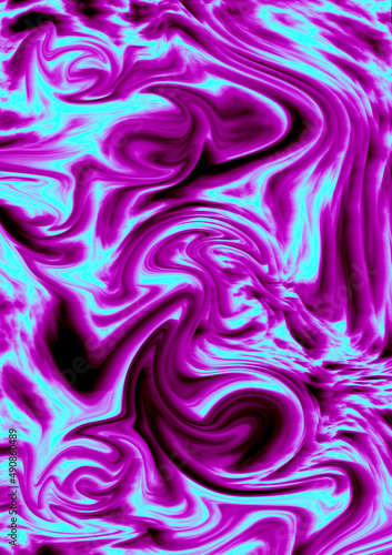 Multicolor digital background of curved lines. Mixed Liquid Purple And Blue Paints. Abstract Fluid Acrylic Painting