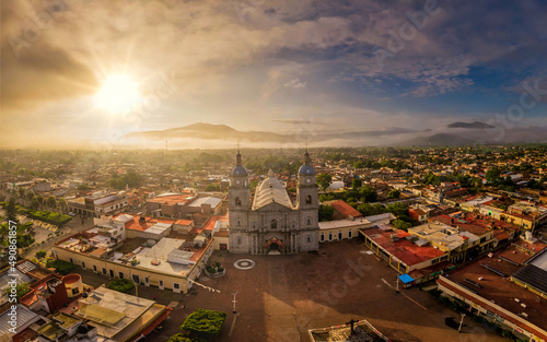 Drone shot of the temple of San Juan Bautista, Tuxpan, Jalisco