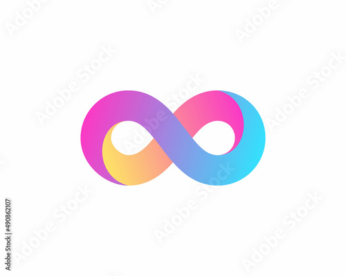 Abstract bright gradient infinity vector logotype. Universal 3d limitless, eight, loop symbol logo design.