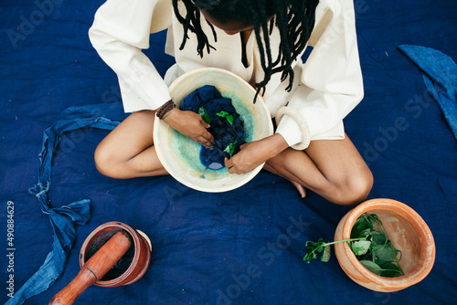 Portrait of a female indigo eco textile dyer