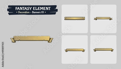 Decoration Gold Banner Fantasy game assets design- Vector Illustration