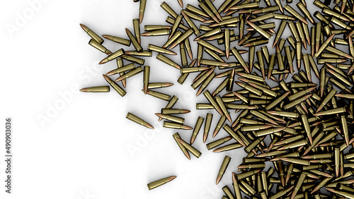 Pile of many bullets or ammunition top view copy space background. 3d render
