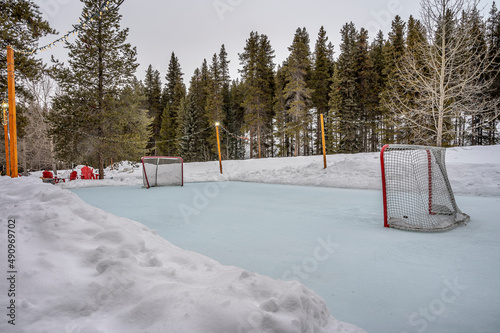 Outdoor skating and hockey rink in Banff National Park, Alberta, Canada