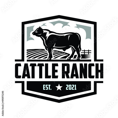 Cattle ranch ready made emblem logo design vector isolated