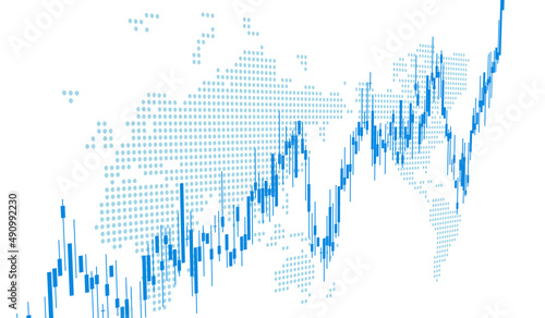 株価チャートと世界地図 ベクター素材