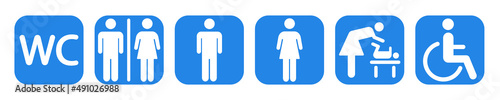 WC symbols. Set with toilet sign. Blue and white pictograms. Vector set. Vector 10 EPS.