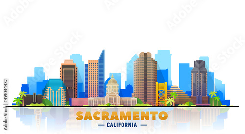 Sacramento California skyline vector lines illustration. Background with city panorama on a sky. Travel picture.