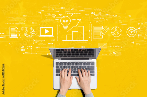 Content marketing concept with person using a laptop computer