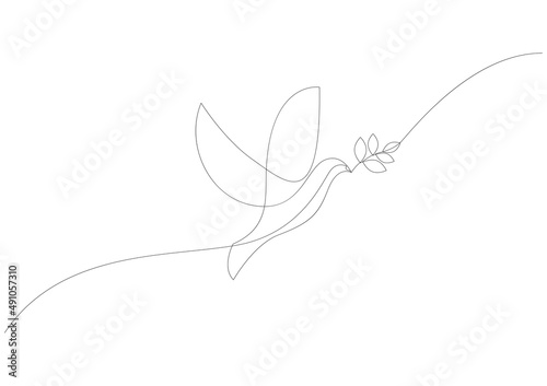 Continuous line concept sketch drawing of dove with olive branch. Peace symbol. Vector illustration