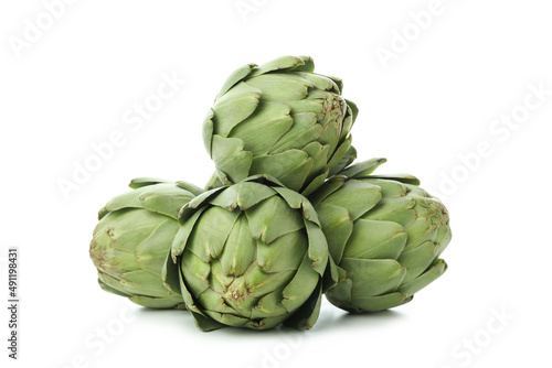 Fresh raw artichoke isolated on white background