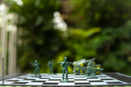 military chess on a chessboard. business ideas and competition and strategy Ukraine and Russia for political conflict and war concept