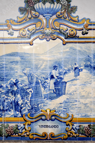 azulejos, tiles, at railway station of Pinhao, Douro Valley, Portugal