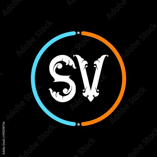 SV Letter Logo design. black background.