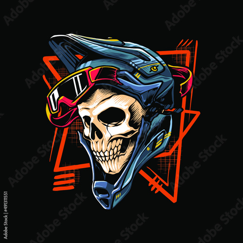 motocross skull with helmet illustration
