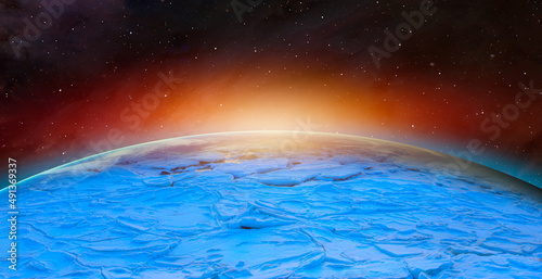 New ice age and Earth covered with snow "Elements of this image furnished by NASA"